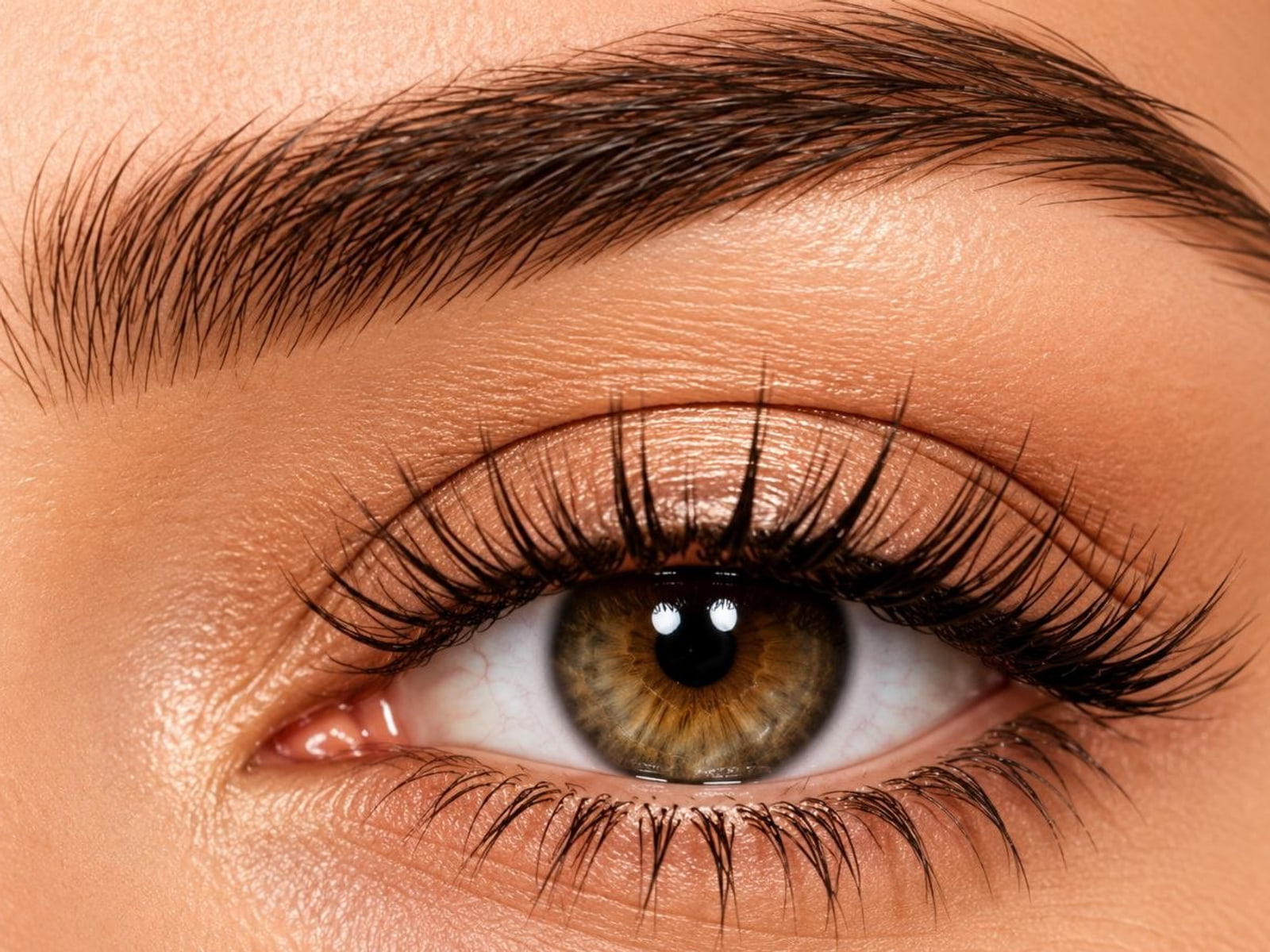 Close-up of a brushed-up brow above a closed eye