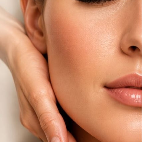 A client relaxing during a facial treatment