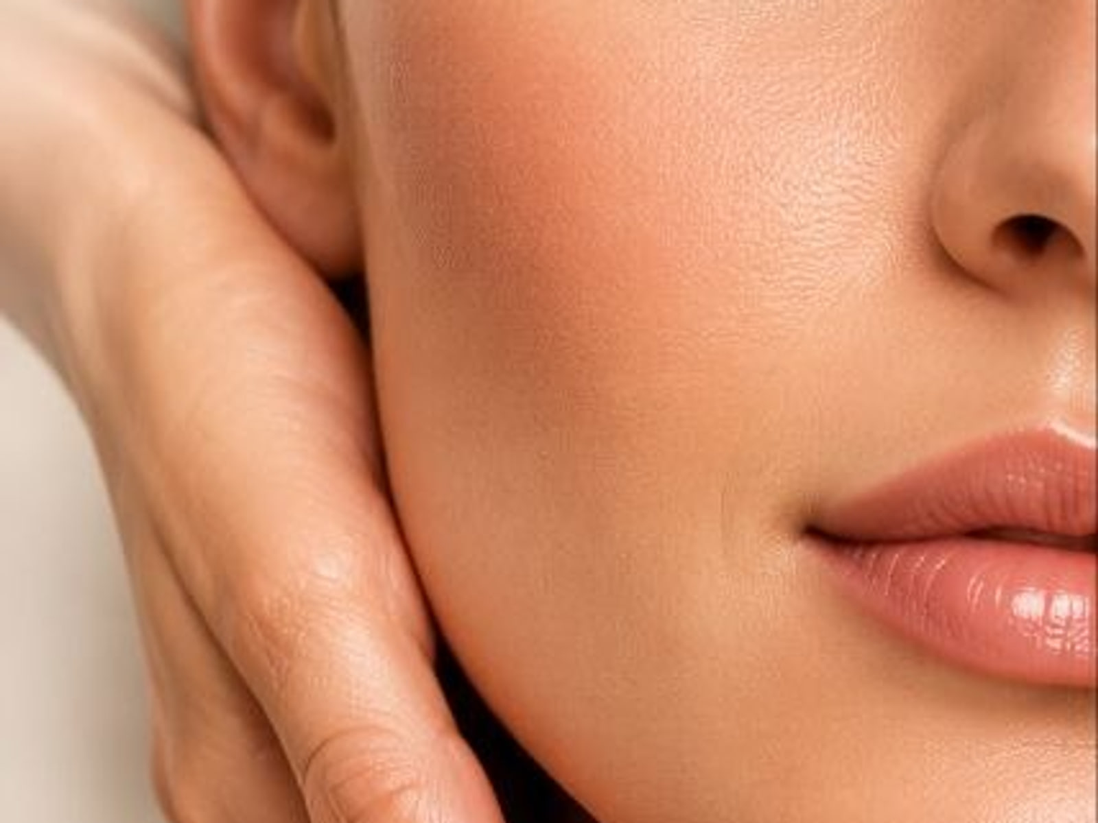 Hands framing the cheek during a facial