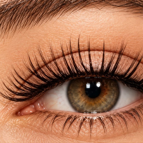 A lash lift and tint, photographed in the studio