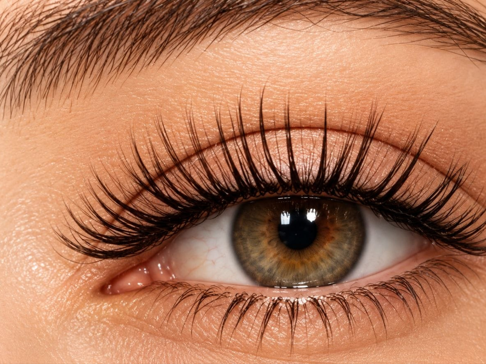 Close-up of curled, tinted lashes