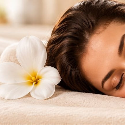 A client resting on a treatment bed during a massage