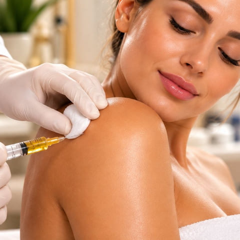 A vitamin injection being given into the upper arm