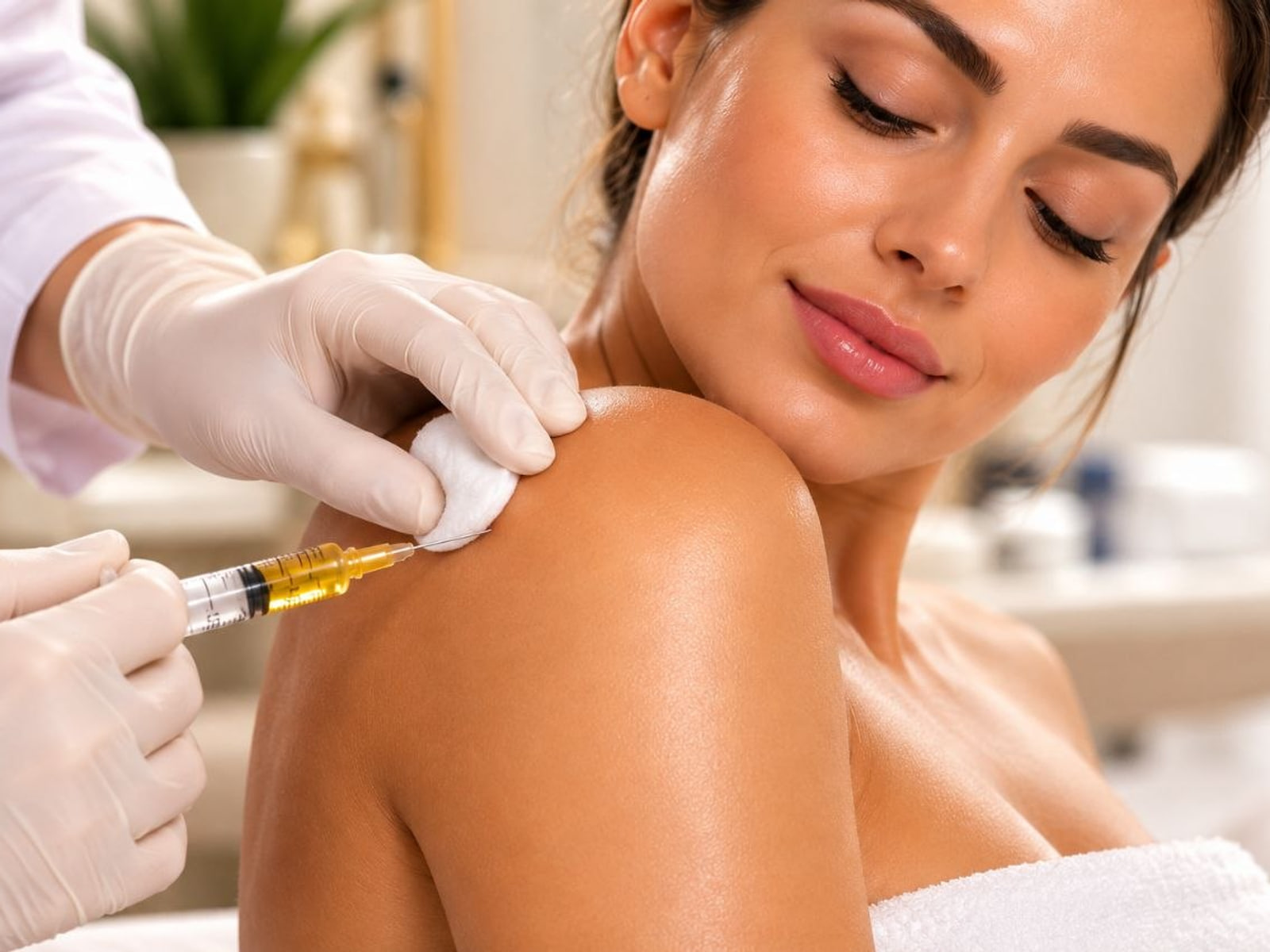 A vitamin injection being given into the upper arm